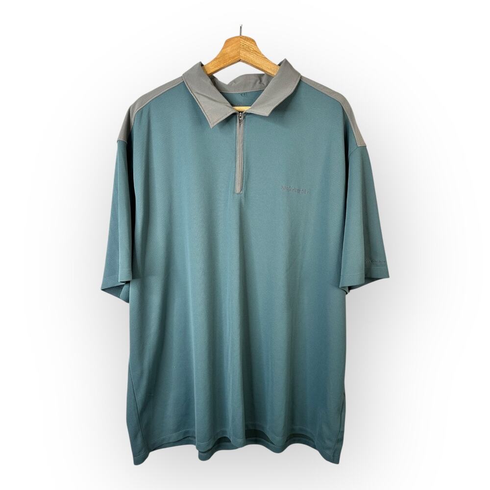 Columbia Mens size XXL Short Sleeve Zip Up Polo Shirt Blue Gray 110 am 6725